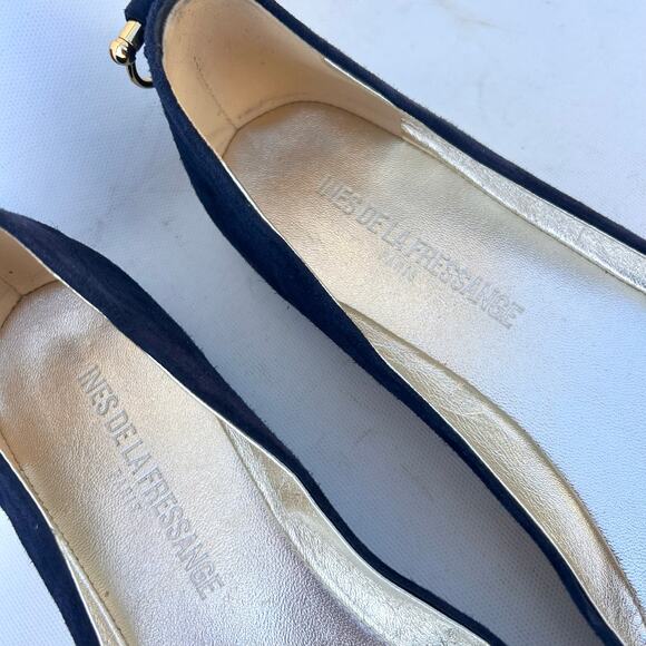 Ines de la Fressange Suede Navy Blue Ballet Flats Slip Ons Italian 37 Size 7 - Picture 4 of 9